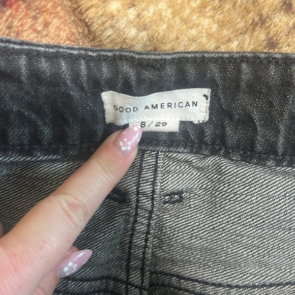 Good American Black Jean Shorts with Distressed Hem - Picture 4 of 6